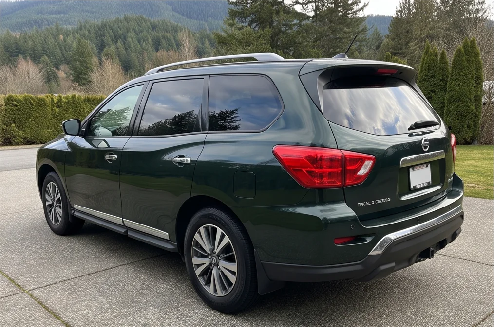 Same dark green SUV with clean glossy paint after ceramic coating preparation in Chilliwack, BC