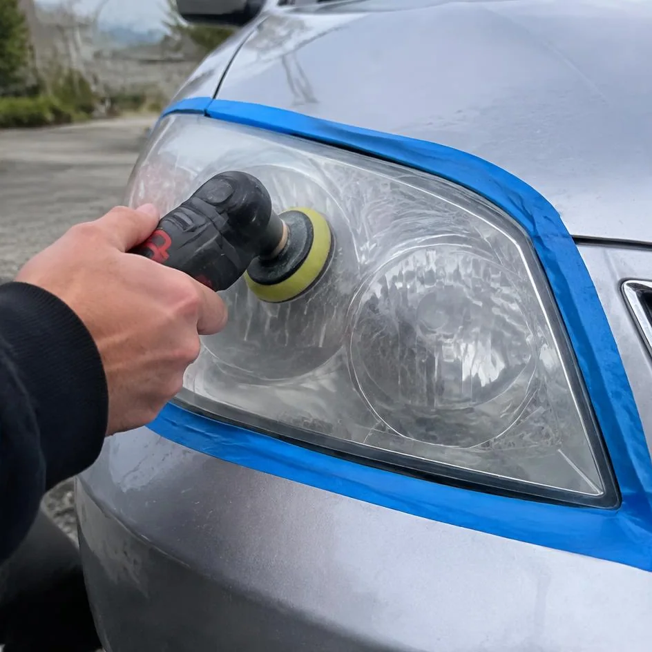 Headlight lens refined with a compact polisher in Chilliwack, BC