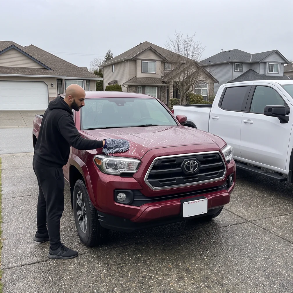 Pickup truck hand washed during mobile detailing in Chilliwack, BC
