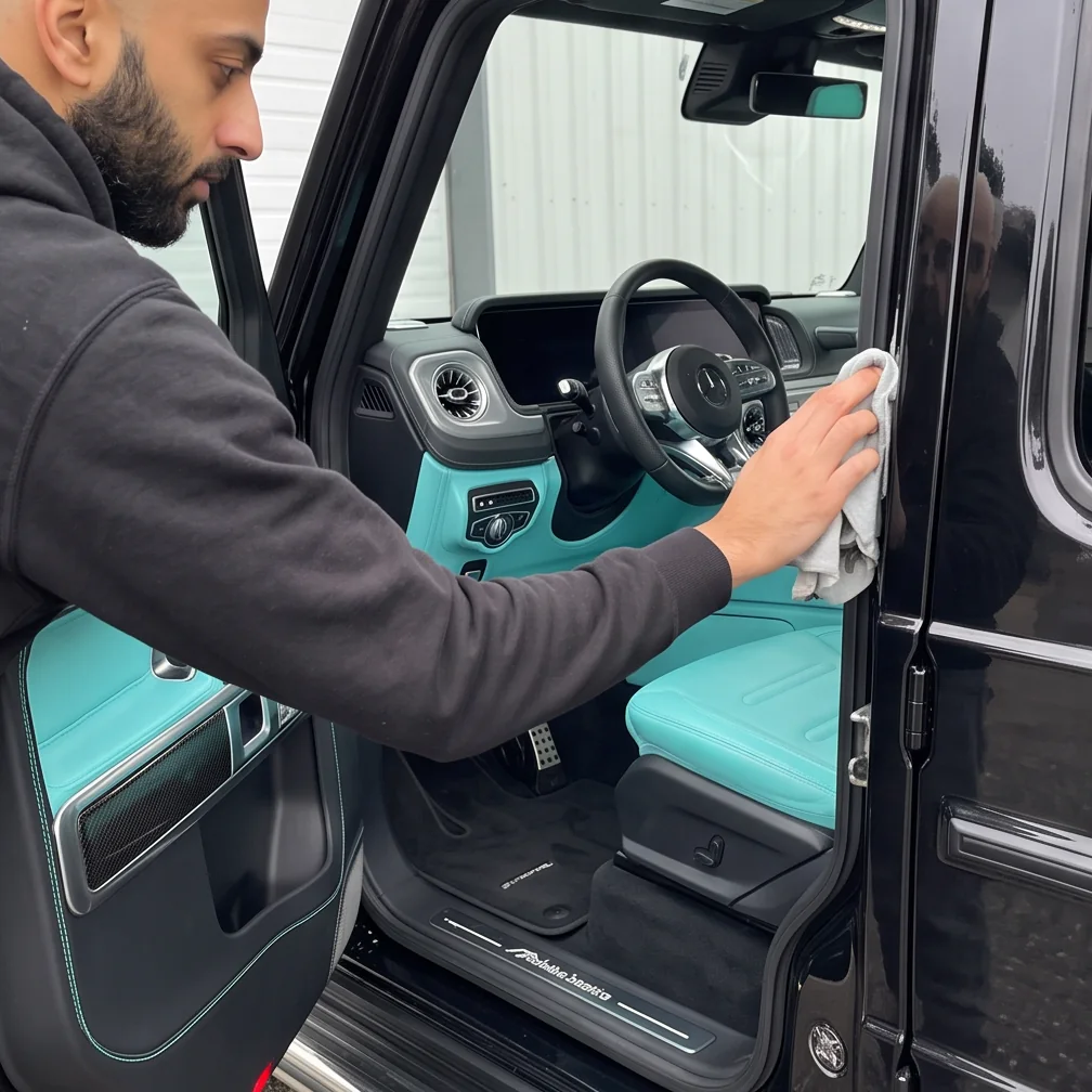 Final detailing check on a vehicle door jamb in Chilliwack, BC