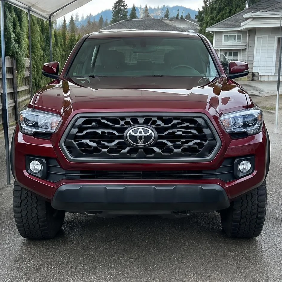 Burgundy Toyota Tacoma after paint protection film installation in Chilliwack, BC