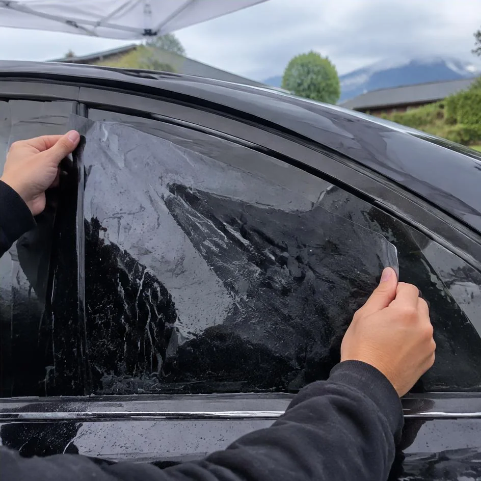 Automotive window film aligned on wet side glass in Chilliwack, BC