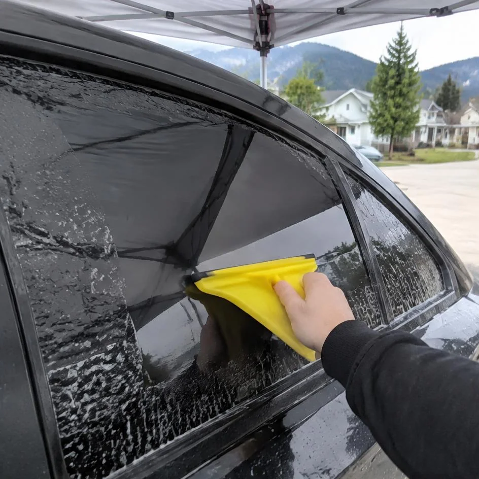 Tint film installed and smoothed on side glass in Chilliwack, BC