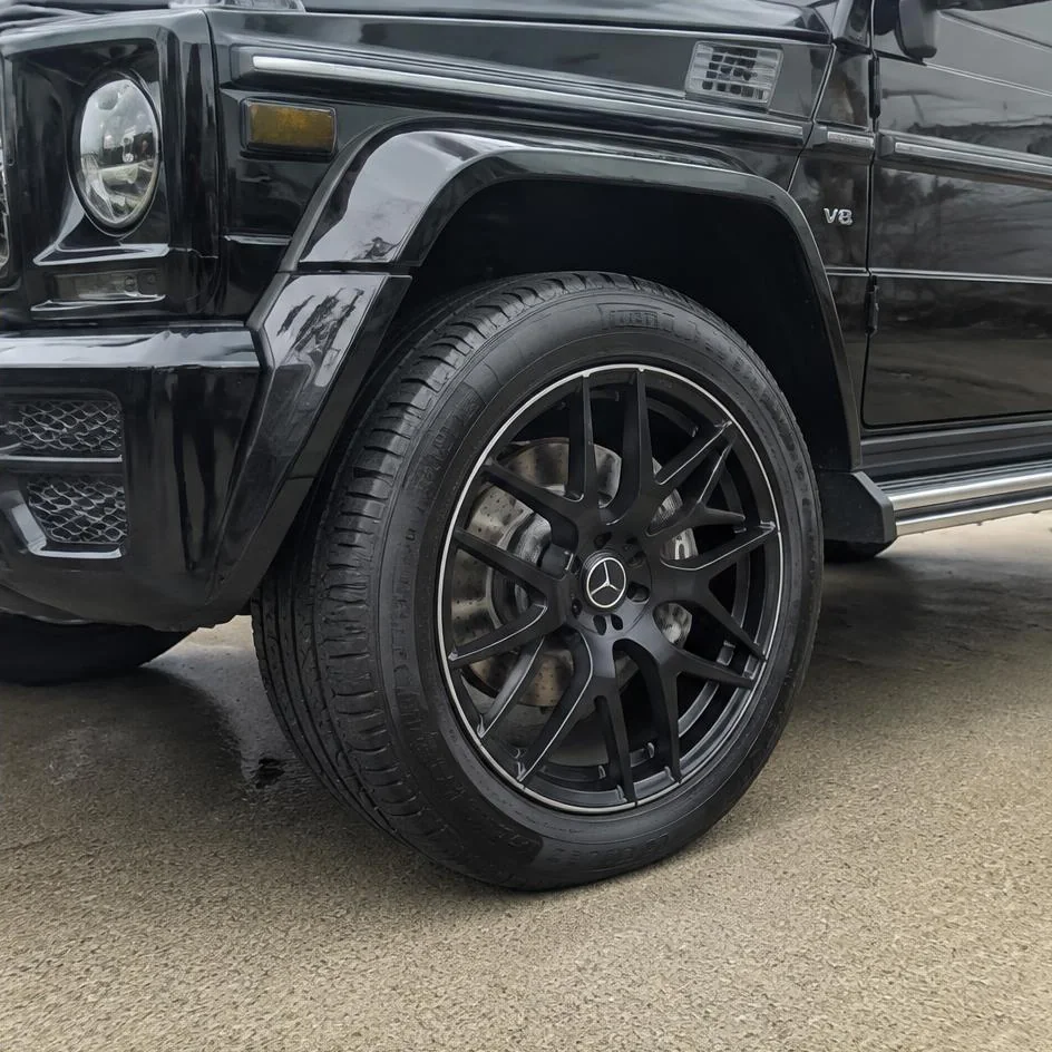 Freshly cleaned alloy wheel and dressed tyre on an SUV in Chilliwack, BC